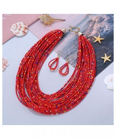 Women Wax Line Choker Statement Jewelry Set, Multi Layer Chunky Bib Necklace 2-Multicolor1 $5.95 Jewelry Sets