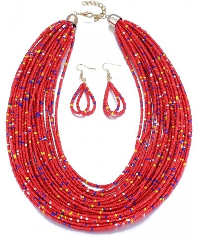 Women Wax Line Choker Statement Jewelry Set, Multi Layer Chunky Bib Necklace 2-Multicolor1 $5.95 Jewelry Sets