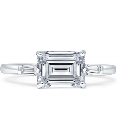 Three Stone Sideways Emerald Cut Ring Solitaire Classic Design Trio Ring Sparkling Cubic Zirconia Solid 925 Sterling Silver C...