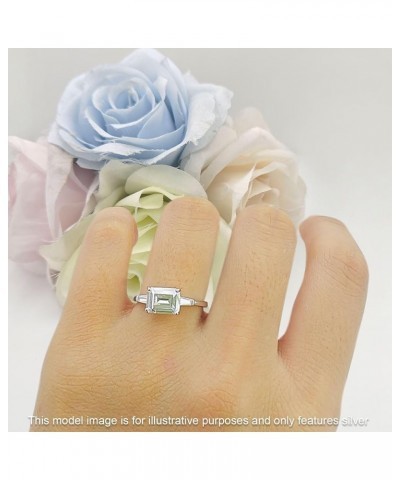 Three Stone Sideways Emerald Cut Ring Solitaire Classic Design Trio Ring Sparkling Cubic Zirconia Solid 925 Sterling Silver C...