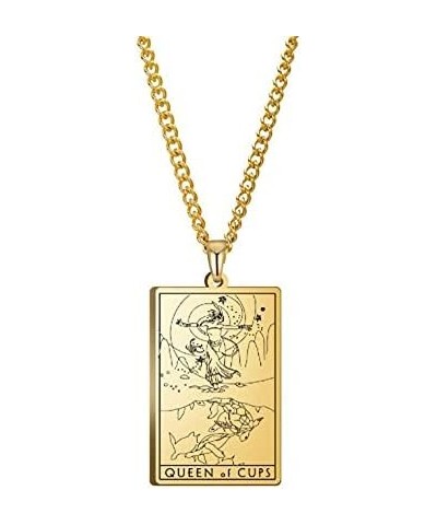 Tarot Card Necklace for Men Women,Stainless Steel The Suit of Cups Tarot Card Pendant Rider Waite Necklace 18K IP Gold Plated...