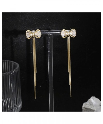 Gold Statement Bow Earrings 925 Sterling Silver Bow Dangly Earrings Cute Sparkly Earrings for Gift C-Gold-cz $10.59 Earrings