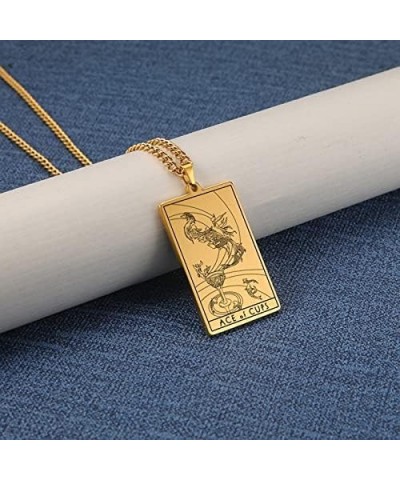 Tarot Card Necklace for Men Women,Stainless Steel The Suit of Cups Tarot Card Pendant Rider Waite Necklace 18K IP Gold Plated...