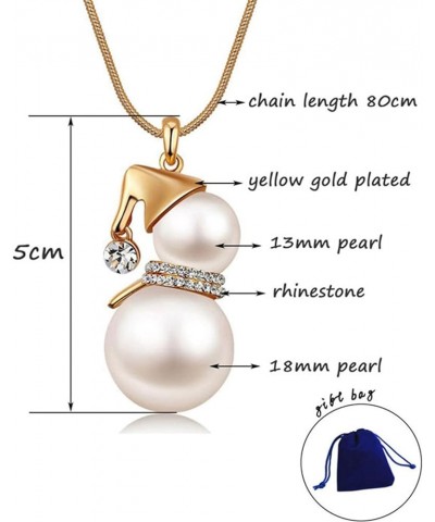 Essencedelight Christmas Snowman Pendant Necklace Imitation Pearl Crystal Necklace Big Gourd Necklace Long Sweater Chain for ...