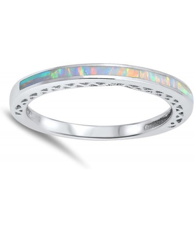 CHOOSE YOUR COLOR Sterling Silver Stackable Ring White (Simulated Opal) $12.31 Rings