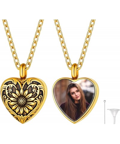 Urn Necklaces for Ashes with Photo or Text Personalized Stainless Steel 18K Gold Plated Cremation Jewelry in Heart, Round, Do...