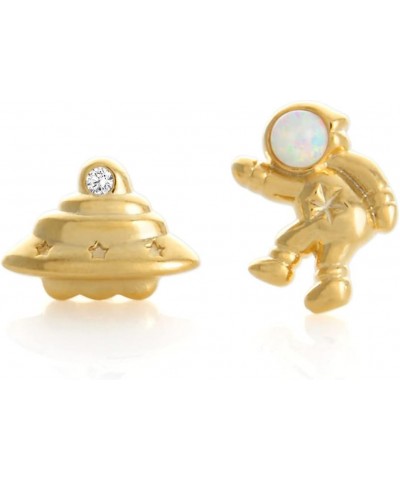 White Opal Planet Earrings Plated Brass Studs Astronaut_White $11.52 Earrings