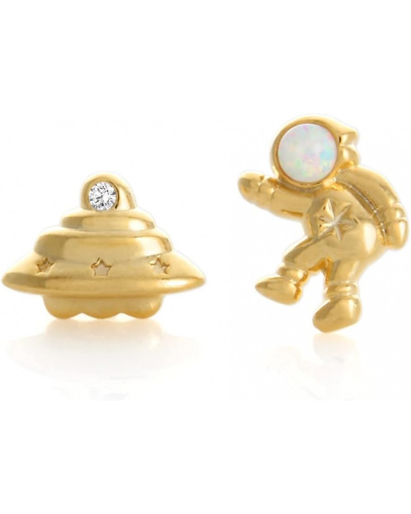 White Opal Planet Earrings Plated Brass Studs Astronaut_White $11.52 Earrings