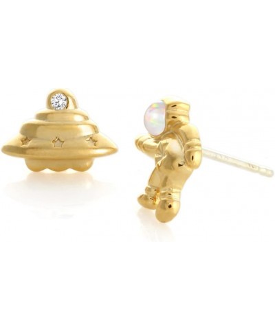 White Opal Planet Earrings Plated Brass Studs Astronaut_White $11.52 Earrings