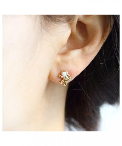 White Opal Planet Earrings Plated Brass Studs Astronaut_White $11.52 Earrings