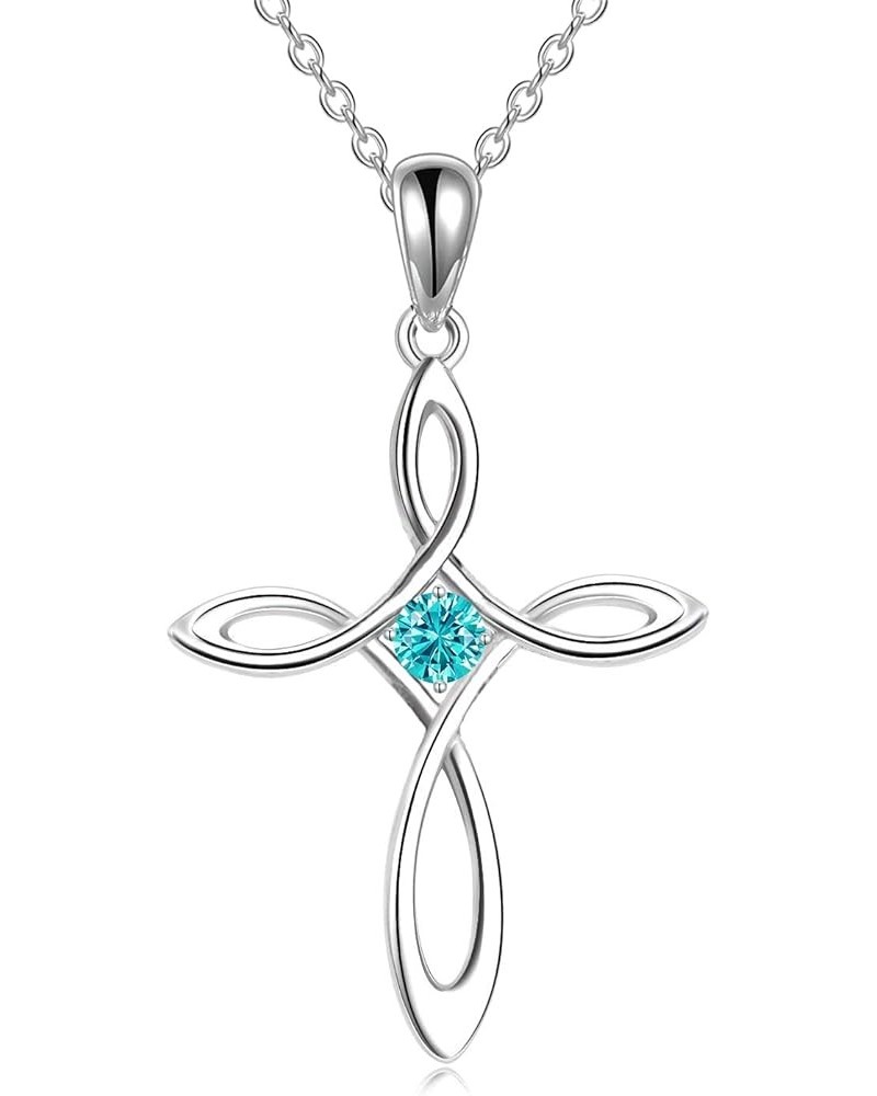 Cross Necklace for Women 925 Sterling Silver Cross Birthstone Pendant Necklace Infinity Cross Religious Jewelry Gifts for Wom...