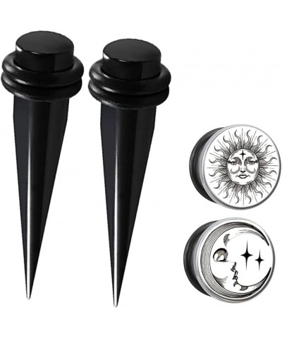 1G/7MM 9MM 316L Surgical Steel Sun Moon Ear Tunnels Plugs and Tapers Piercing Jewelry Gauges For Man Woman Black 9MM Sun + Mo...