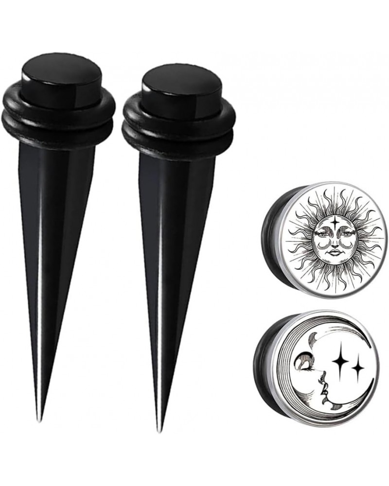 1G/7MM 9MM 316L Surgical Steel Sun Moon Ear Tunnels Plugs and Tapers Piercing Jewelry Gauges For Man Woman Black 9MM Sun + Mo...