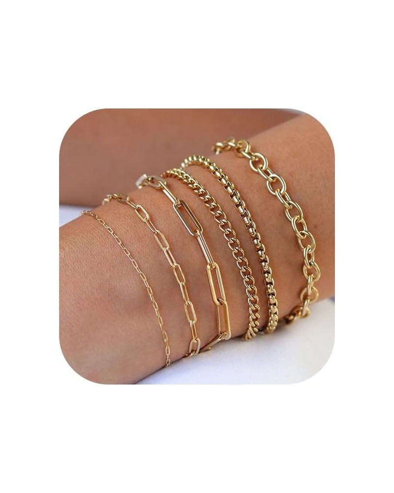 Gold Bracelets for Women 14k Gold Plated Dainty Cuban Herringbone Bracelets Paperclip Bracelet Simple Flat Curb Chain Bracele...