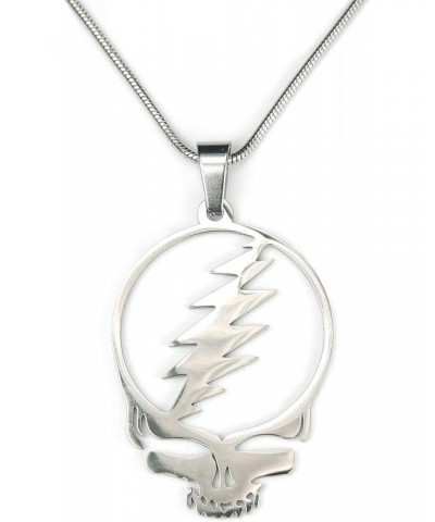 Stealie Necklace, 20" Chain, Pure 304 Stainless Steel, Grateful Dead Head Skull Lightening Bolt Charm Pendant with 20" (50.8c...