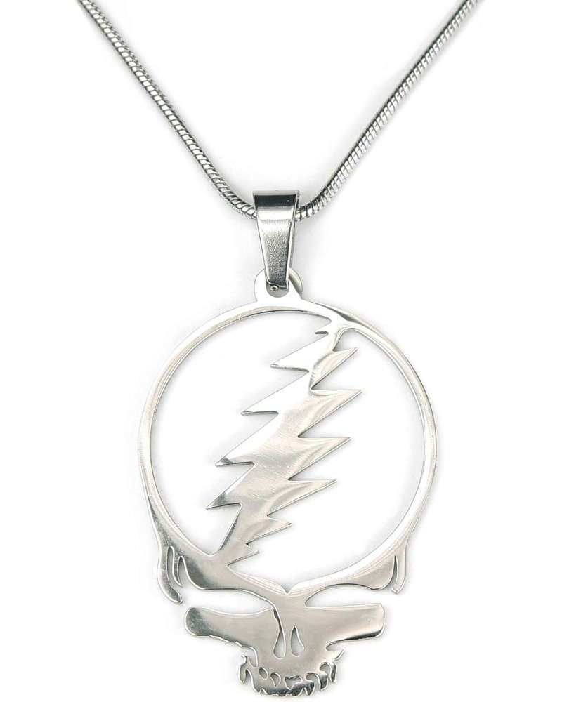 Stealie Necklace, 20" Chain, Pure 304 Stainless Steel, Grateful Dead Head Skull Lightening Bolt Charm Pendant with 20" (50.8c...