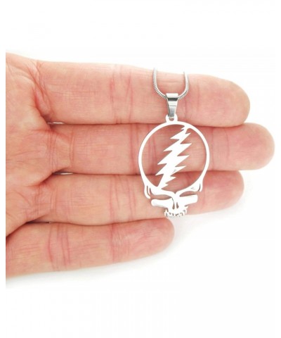 Stealie Necklace, 20" Chain, Pure 304 Stainless Steel, Grateful Dead Head Skull Lightening Bolt Charm Pendant with 20" (50.8c...