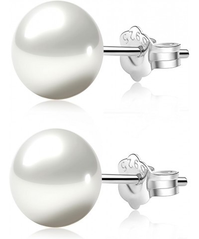 Sterling Silver Real Freshwater Cultured Pearl Stud Earrings, Handpicked AAAA Quality White Button Pearl Ear Studs Jewelry Gi...