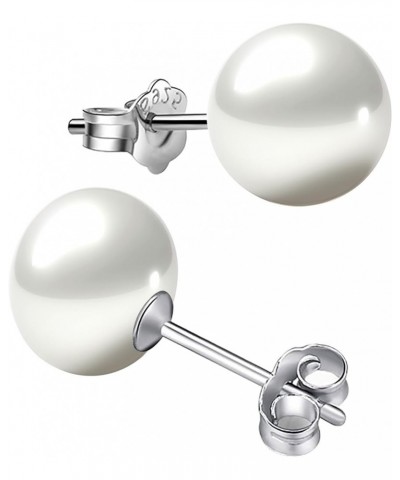 Sterling Silver Real Freshwater Cultured Pearl Stud Earrings, Handpicked AAAA Quality White Button Pearl Ear Studs Jewelry Gi...