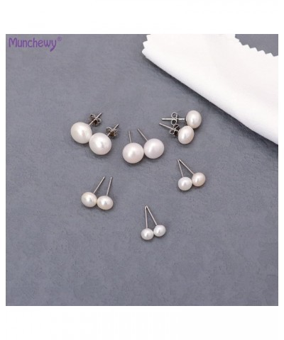 Sterling Silver Real Freshwater Cultured Pearl Stud Earrings, Handpicked AAAA Quality White Button Pearl Ear Studs Jewelry Gi...