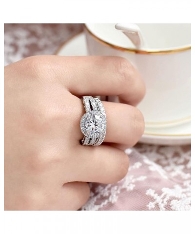 S925 4Ct Wedding Bridal Sets for Women Engagement Rings Wedding Band CZ Anniversary Ring Silver $25.84 Sets