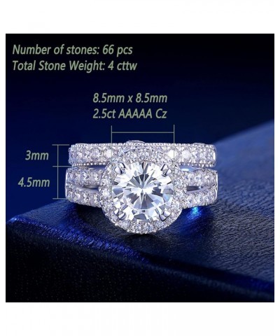 S925 4Ct Wedding Bridal Sets for Women Engagement Rings Wedding Band CZ Anniversary Ring Silver $25.84 Sets