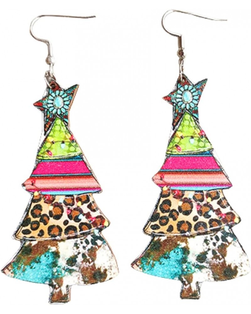 Handmade Lightweight Santa Claus Rainbow Sunflower Wooden Dangle Drop Earrings Retro Leopard Print Christmas Tree Western Woo...