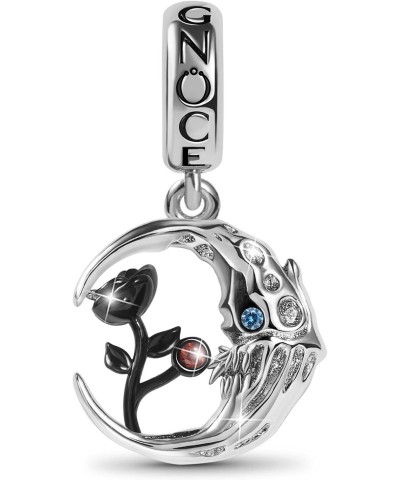 Skull Moon Pendant Charm Inlaid with Gemstones Sterling Silver Dangle Charm Fit Bracelet/Necklace Gift For Women Girls Wife D...