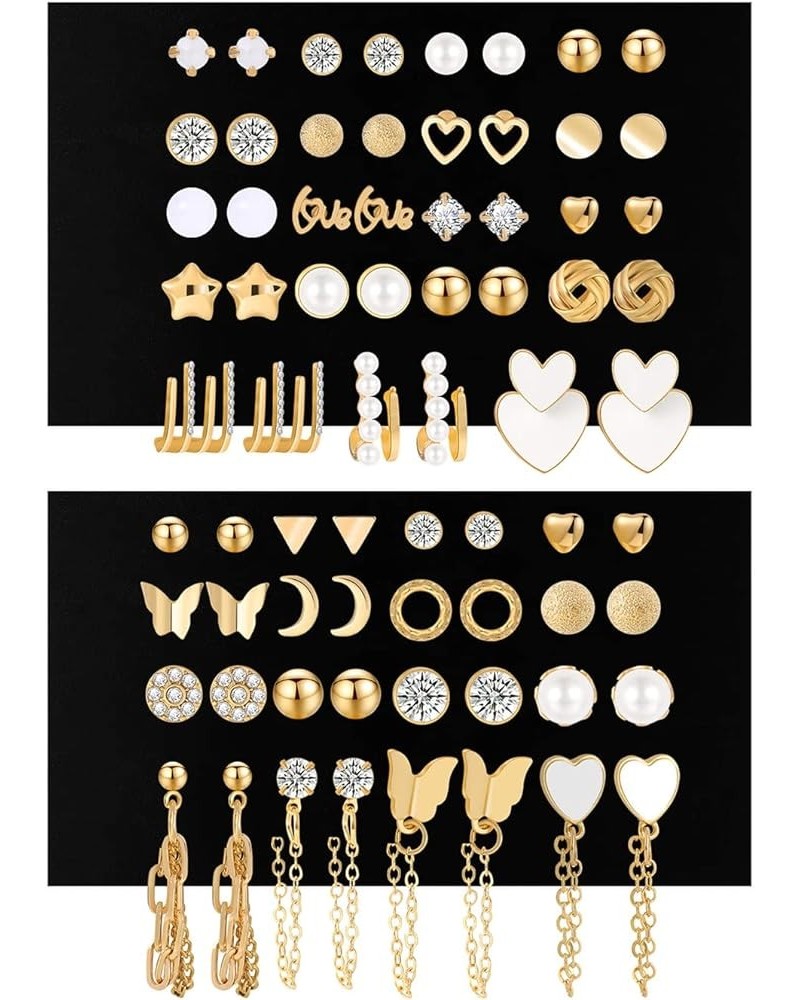 68 Pairs Gold Stud Earrings for Women Multipack, Hypoallergenic Assorted Girls Earring Set Multiple Piercings,Cubic Zirconia ...