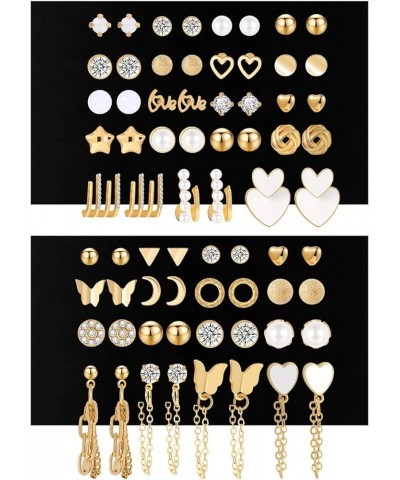 68 Pairs Gold Stud Earrings for Women Multipack, Hypoallergenic Assorted Girls Earring Set Multiple Piercings,Cubic Zirconia ...