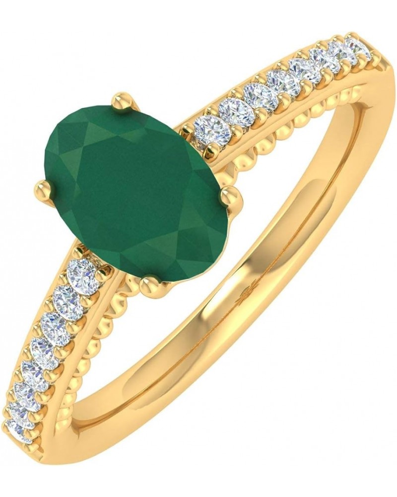 1 Carat Oval Shape Emerald and Round Diamond Solitaire Engagement Ring in 10K Gold Yellow Gold $112.75 Rings