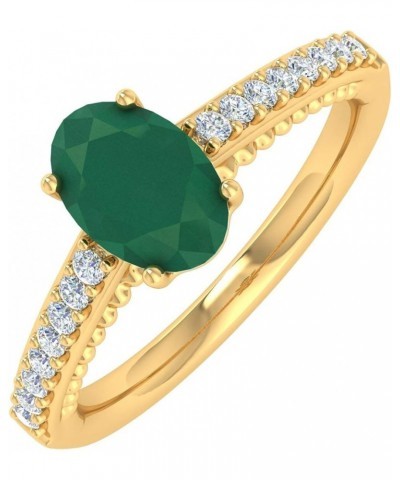 1 Carat Oval Shape Emerald and Round Diamond Solitaire Engagement Ring in 10K Gold Yellow Gold $112.75 Rings