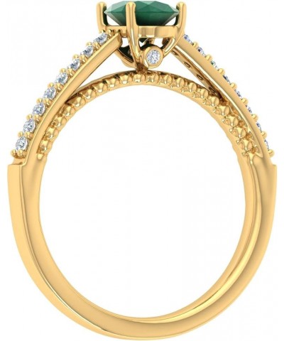 1 Carat Oval Shape Emerald and Round Diamond Solitaire Engagement Ring in 10K Gold Yellow Gold $112.75 Rings