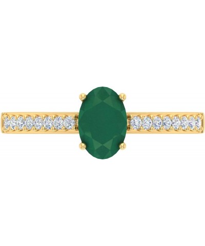 1 Carat Oval Shape Emerald and Round Diamond Solitaire Engagement Ring in 10K Gold Yellow Gold $112.75 Rings