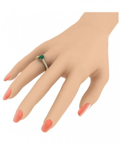 1 Carat Oval Shape Emerald and Round Diamond Solitaire Engagement Ring in 10K Gold Yellow Gold $112.75 Rings