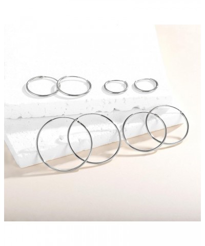 925 Sterling Silver Hoops Huggie Stud Earrings Set Thin Hoops Cubic Zirconia Earrings for Women Pack of 3-6 Pairs 4 Silver Ho...