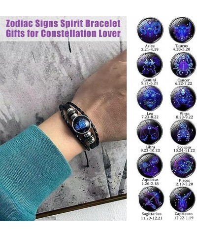 Zodiac Signs Spirit Bracelet, Zodiac Soul Guardian Bracelet, Multilayer Adjustable Twelve Constellation Zodiac Leather Bracel...