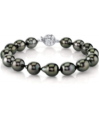 14K Gold 8-9mm Drop-Shape Genuine Black Tahitian South Sea Cultured Pearl Bracelet for Women White Gold 7.0 Inches $177.76 Br...