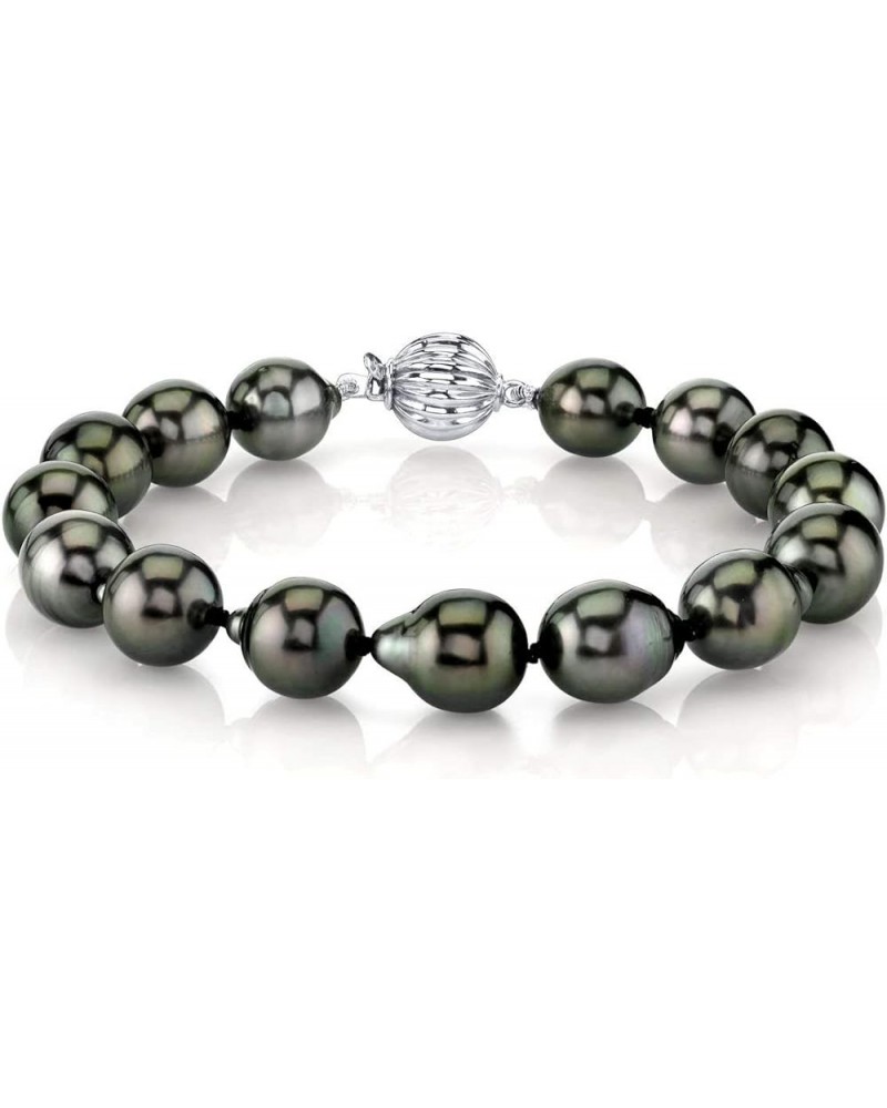 14K Gold 8-9mm Drop-Shape Genuine Black Tahitian South Sea Cultured Pearl Bracelet for Women White Gold 7.0 Inches $177.76 Br...