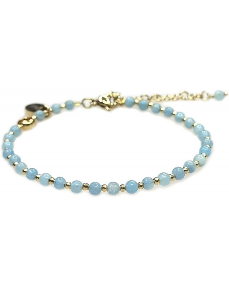 3mm Tiny Beads Natural Gemstone Adjustable Bracelet For Women, Energy Gem Charm Series, Birthday Gift Aquamarine 7.1 Inches $...