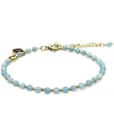 3mm Tiny Beads Natural Gemstone Adjustable Bracelet For Women, Energy Gem Charm Series, Birthday Gift Aquamarine 7.1 Inches $...