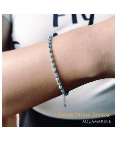 3mm Tiny Beads Natural Gemstone Adjustable Bracelet For Women, Energy Gem Charm Series, Birthday Gift Aquamarine 7.1 Inches $...