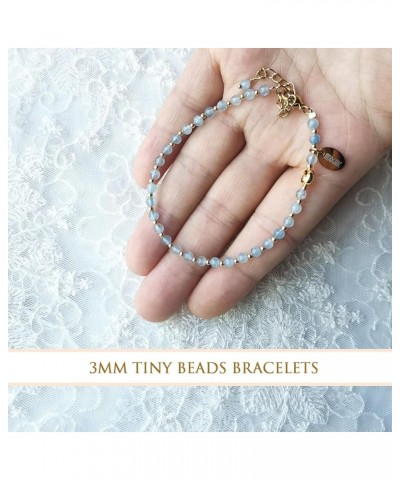 3mm Tiny Beads Natural Gemstone Adjustable Bracelet For Women, Energy Gem Charm Series, Birthday Gift Aquamarine 7.1 Inches $...