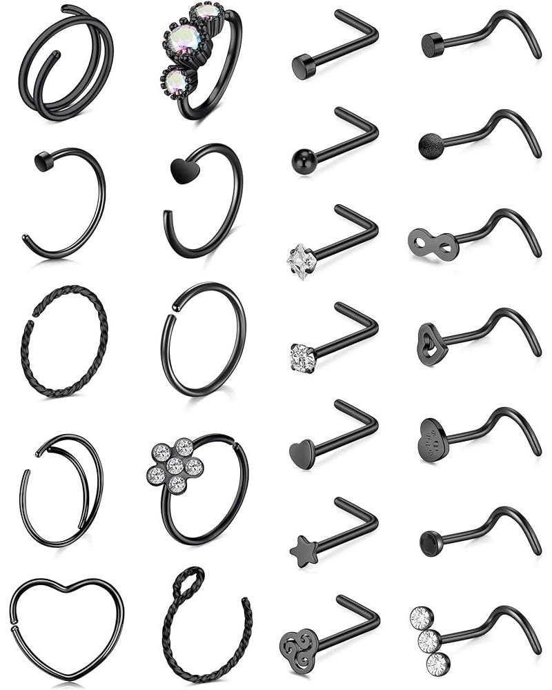 33PC 20G Stainless Steel Nose Rings for Women Nose Rings Hoops L Shaped Nose Studs Screw Nose Piercing Jewelry for Women Men ...