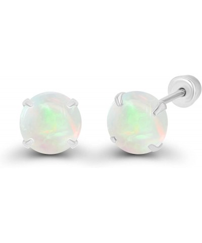 Solid 14k Gold Hypoallergenic 4mm Round Birthstone Solitaire Prong Set Screw Back Stud Earrings Opal Genuine White Gold $24.7...