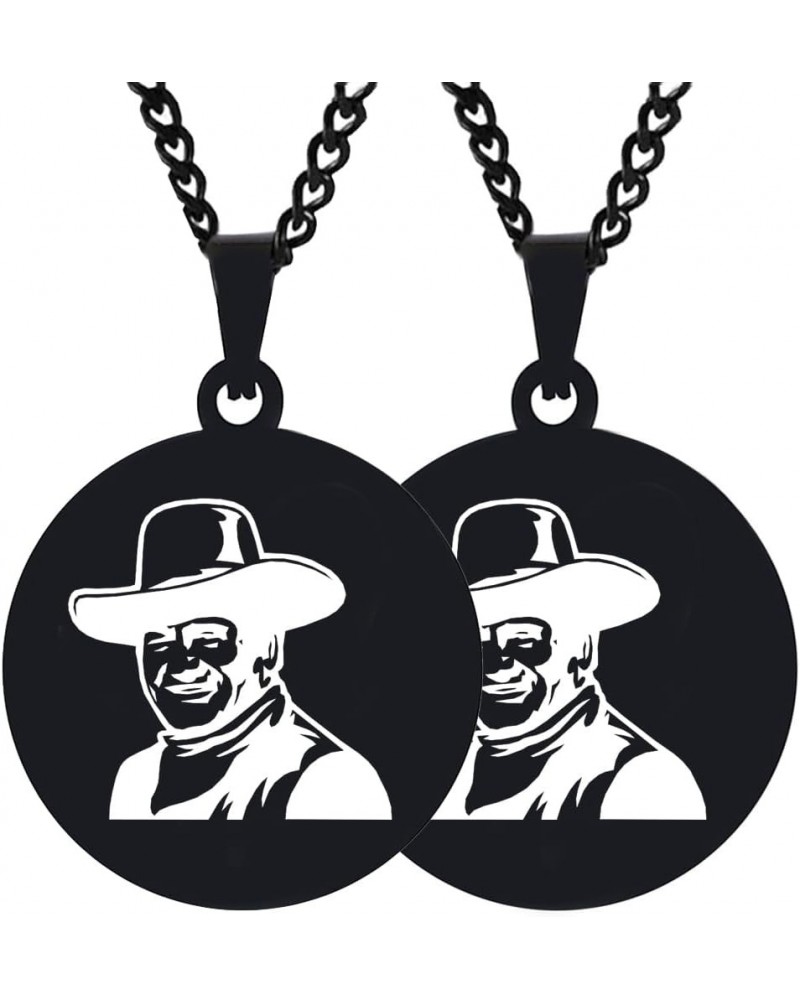 2PCS Engraved Silver Stainless Steel Pendant Necklace Chain John Wayne Laser Handmade 2XBlack $5.95 Necklaces