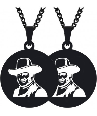 2PCS Engraved Silver Stainless Steel Pendant Necklace Chain John Wayne Laser Handmade 2XBlack $5.95 Necklaces