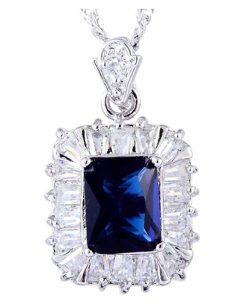 Pendant with 18" Chain & Rectangular Cut CZ [5 Colors available] in White Gold Plated, Simple Modern Elegant Blue $8.39 Neckl...