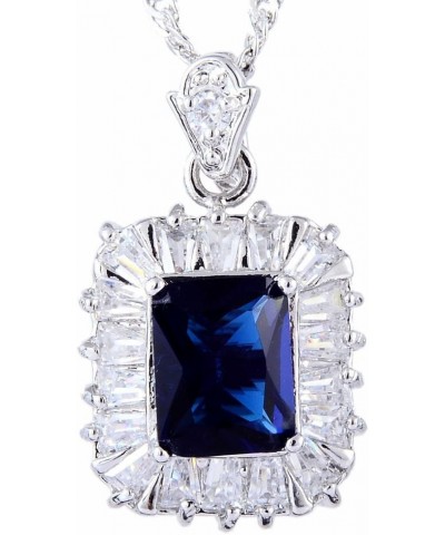 Pendant with 18" Chain & Rectangular Cut CZ [5 Colors available] in White Gold Plated, Simple Modern Elegant Blue $8.39 Neckl...