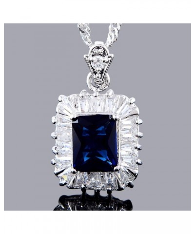 Pendant with 18" Chain & Rectangular Cut CZ [5 Colors available] in White Gold Plated, Simple Modern Elegant Blue $8.39 Neckl...